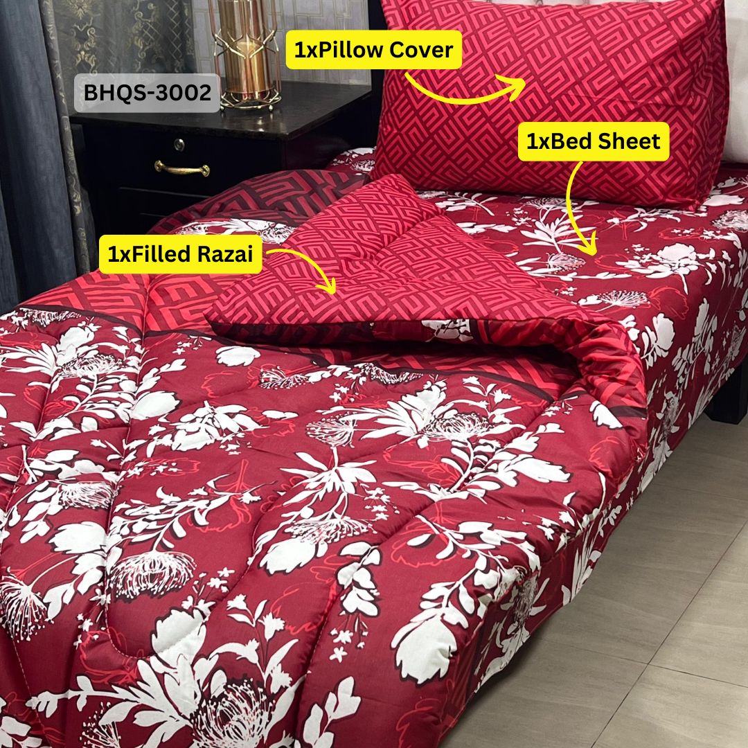 Asaanlife 3 Pcs Mix Cotton Vicky Razai Set | Single Bed | Charpai | BHQS-3002