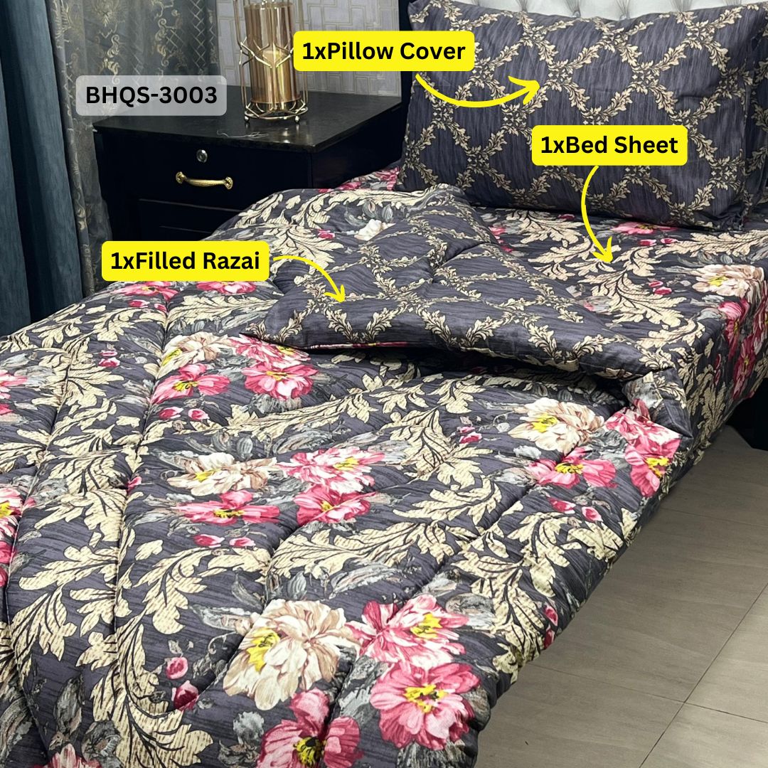 Asaanlife 3 Pcs Mix Cotton Vicky Razai Set | Single Bed | Charpai | BHQS-3003