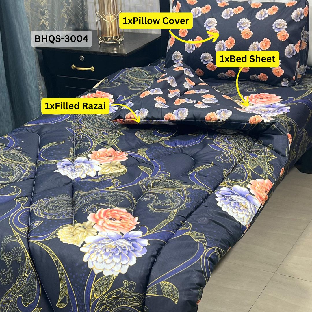 Asaanlife 3 Pcs Mix Cotton Vicky Razai Set | Single Bed | Charpai | BHQS-3004