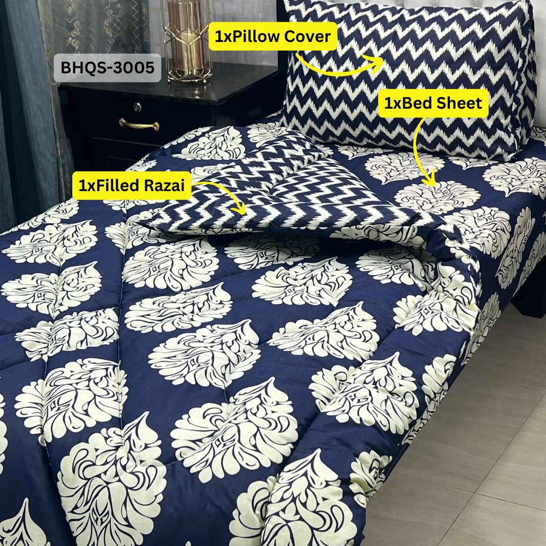 Asaanlife 3 Pcs Mix Cotton Vicky Razai Set | Single Bed | Charpai | BHQS-3005
