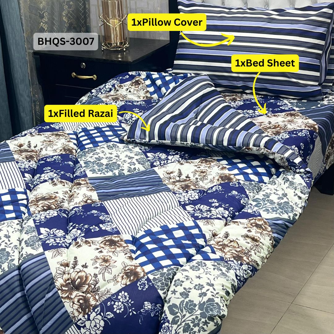 Asaanlife 3 Pcs Mix Cotton Vicky Razai Set | Single Bed | Charpai | BHQS-3007