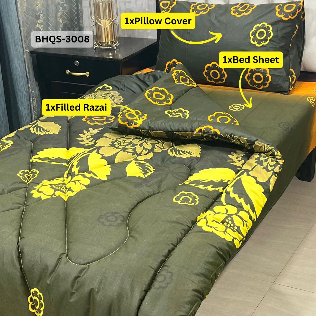 Asaanlife 3 Pcs Mix Cotton Vicky Razai Set | Single Bed | Charpai | BHQS-3008