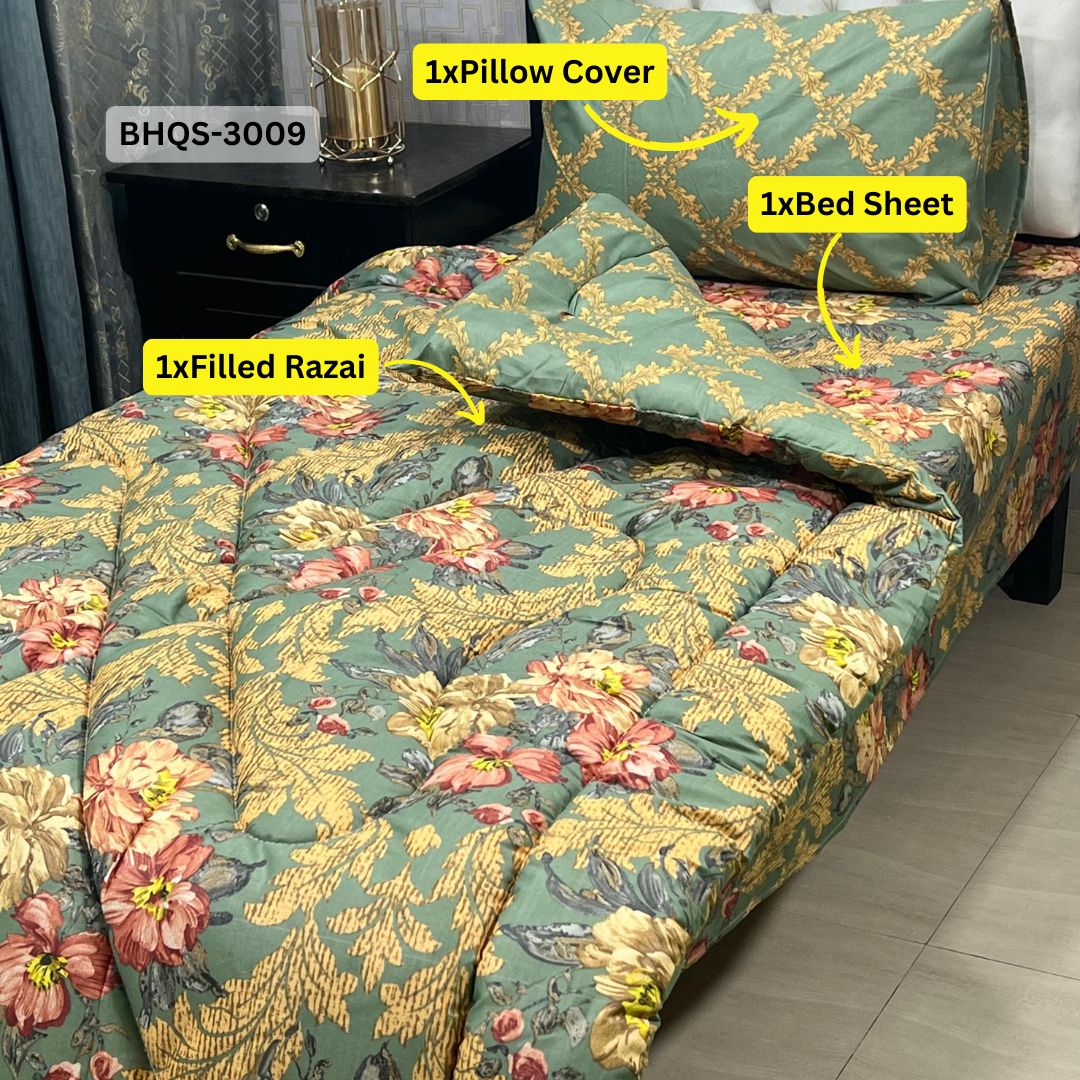 Asaanlife 3 Pcs Mix Cotton Vicky Razai Set | Single Bed | Charpai | BHQS-3009