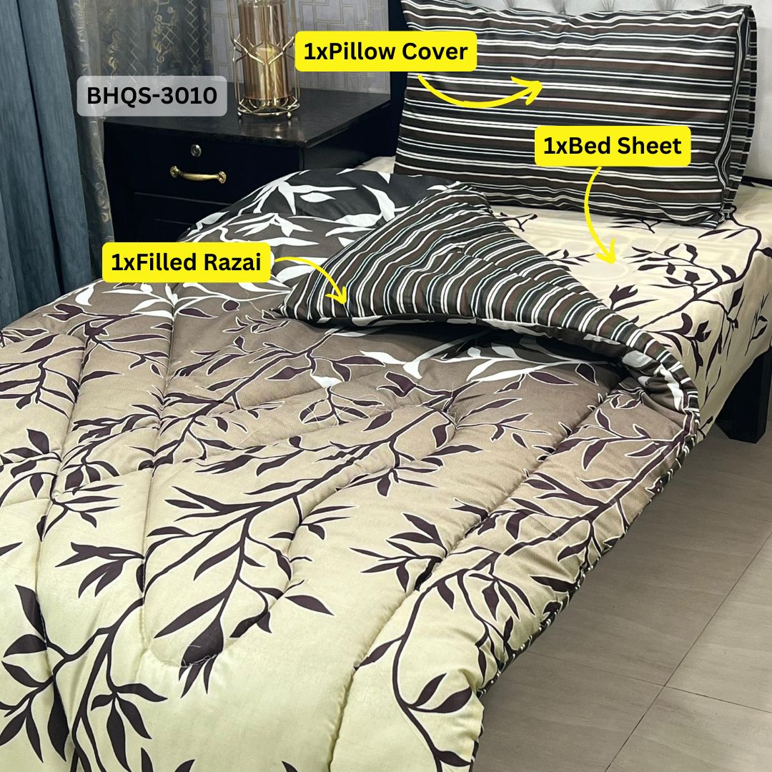 Asaanlife 3 Pcs Mix Cotton Vicky Razai Set | Single Bed | Charpai | BHQS-3010