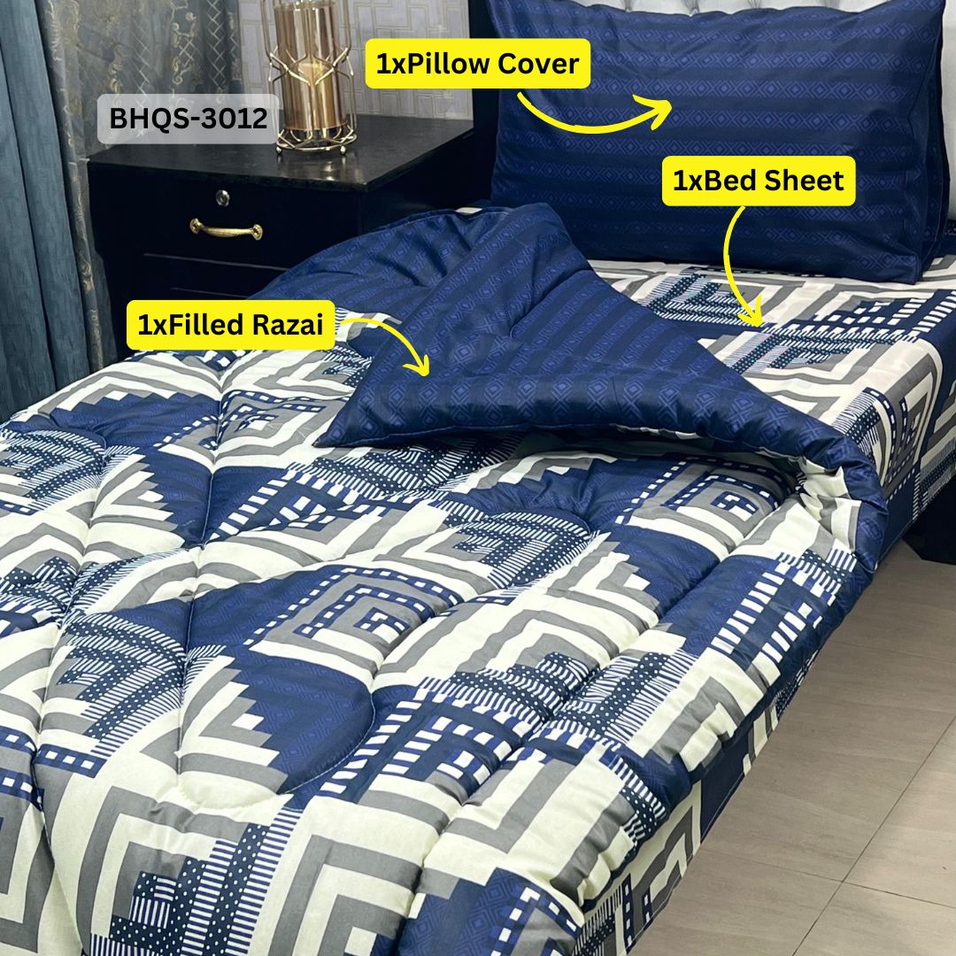 Asaanlife 3 Pcs Mix Cotton Vicky Razai Set | Single Bed | Charpai | BHQS-3012