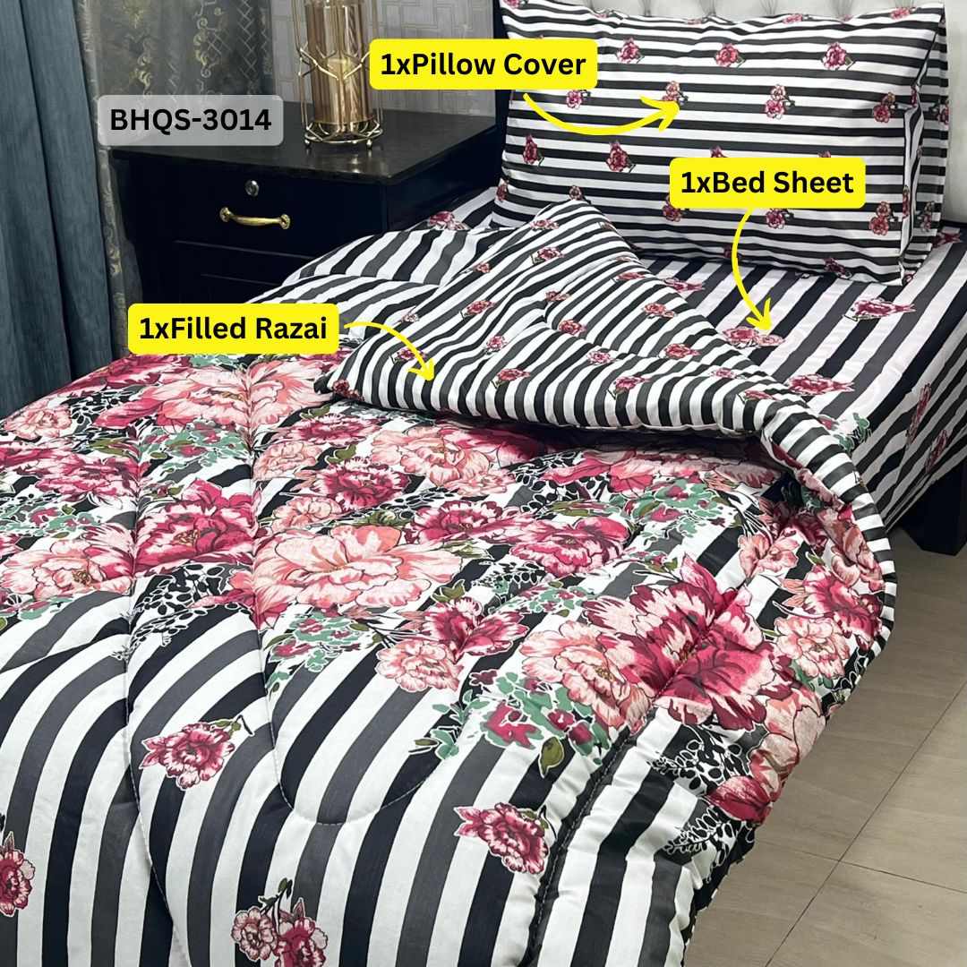 Asaanlife 3 Pcs Mix Cotton Vicky Razai Set | Single Bed | Charpai | BHQS-3014