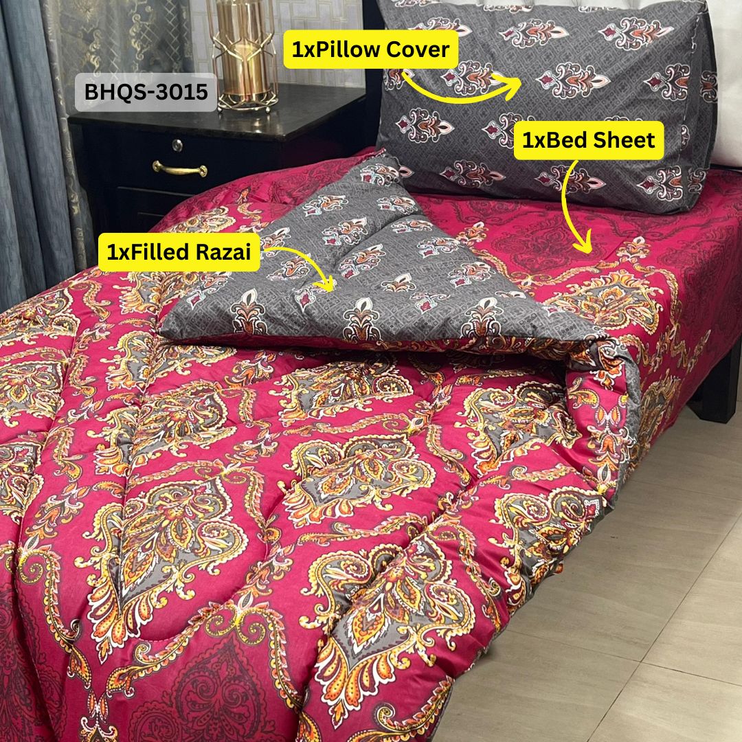 Asaanlife 3 Pcs Mix Cotton Vicky Razai Set | Single Bed | Charpai | BHQS-3015