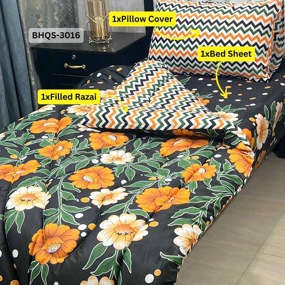 Asaanlife 3 Pcs Mix Cotton Vicky Razai Set | Single Bed | Charpai | BHQS-3016