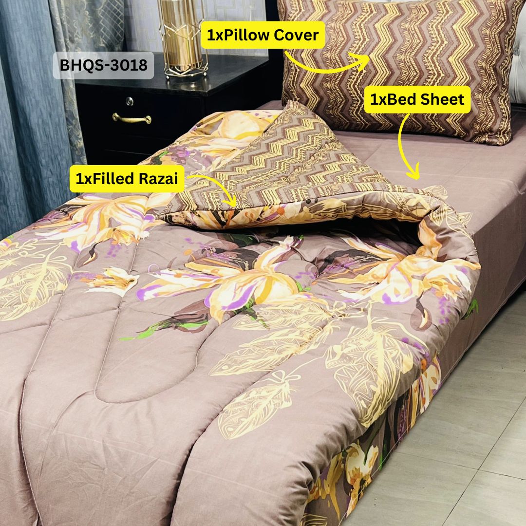Asaanlife 3 Pcs Mix Cotton Vicky Razai Set | Single Bed | Charpai | BHQS-3018