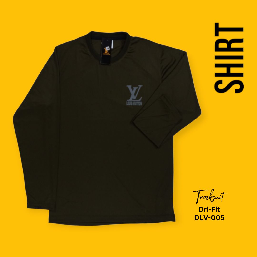 Army Green Men's premium dri-fit tracksuit with round neck and half sleeves. Loose-fitting. Zipper pockets. Perfect for workouts and casual wear.