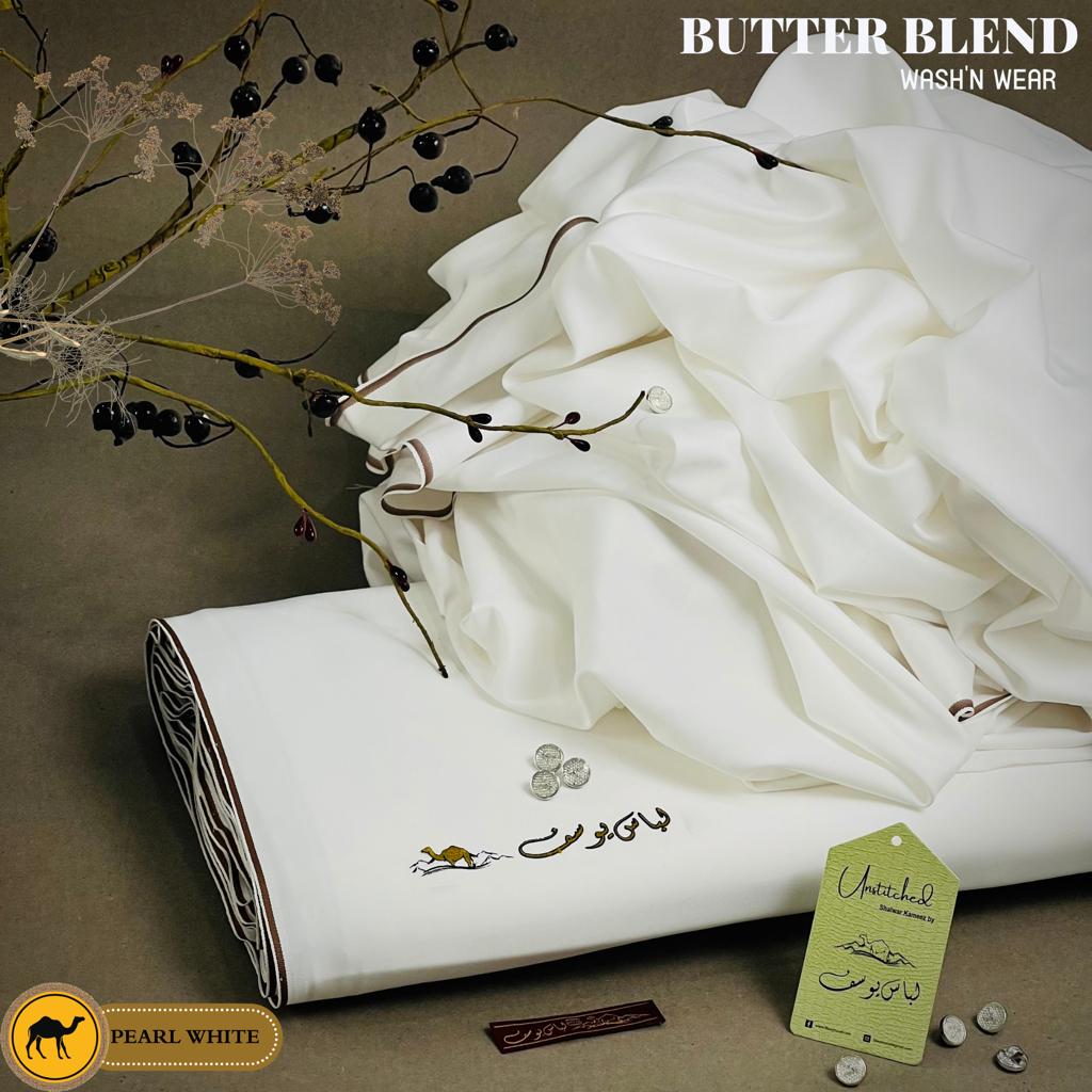 Libas-e-Yousaf Butter Blend fabric for all seasons. Premium quality wash and wear Boski fabric with silky soft feel. Silk less, luxurious and comfortable. 4 meters long and 52 inches wide. Comes with branded packaging and accessories. Available online at best price in Pakistan.