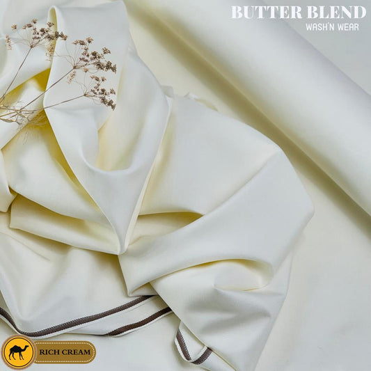 Libas-e-Yousaf Butter Blend fabric for all seasons. Premium quality wash and wear Boski fabric with silky soft feel. Silk less, luxurious and comfortable. 4 meters long and 52 inches wide. Comes with branded packaging and accessories. Available online at best price in Pakistan.