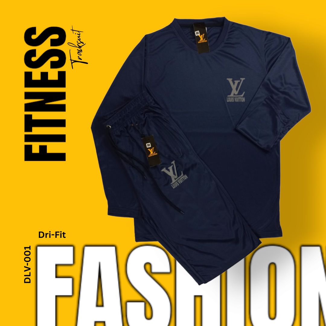 Close-up of the fabric of a navy blue men's premium dri-fit tracksuit. Soft, breathable, and moisture-wicking fabric. Perfect for workouts and casual wear.