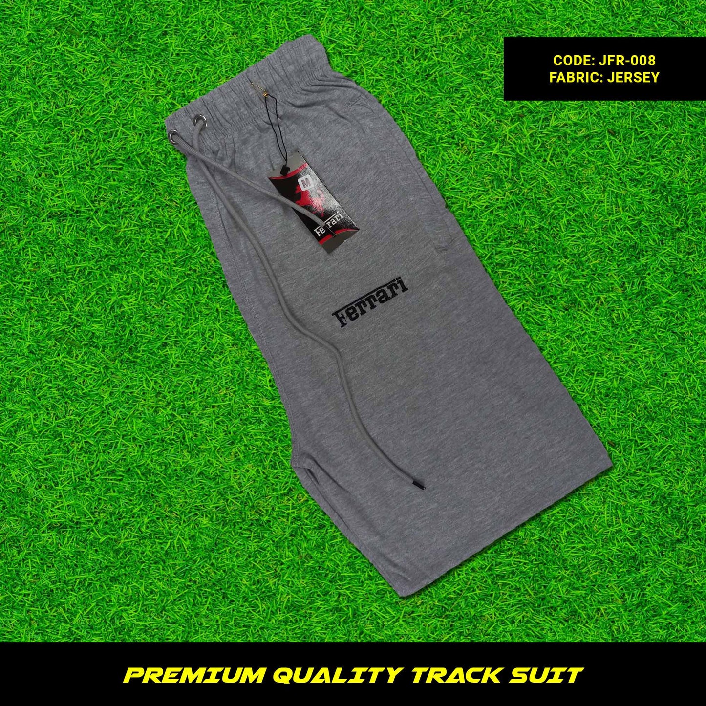 Men's premium jersey tracksuit with round neck and half sleeves. Tape to fasten trousers at waist. Loose-fitting. Zipper pockets. Perfect for workouts and casual wear.