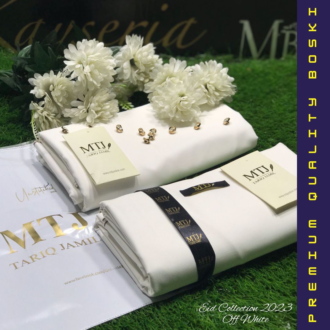 MTJ Premium Quality BOSKI Unstitched Suit for Men | Off White
