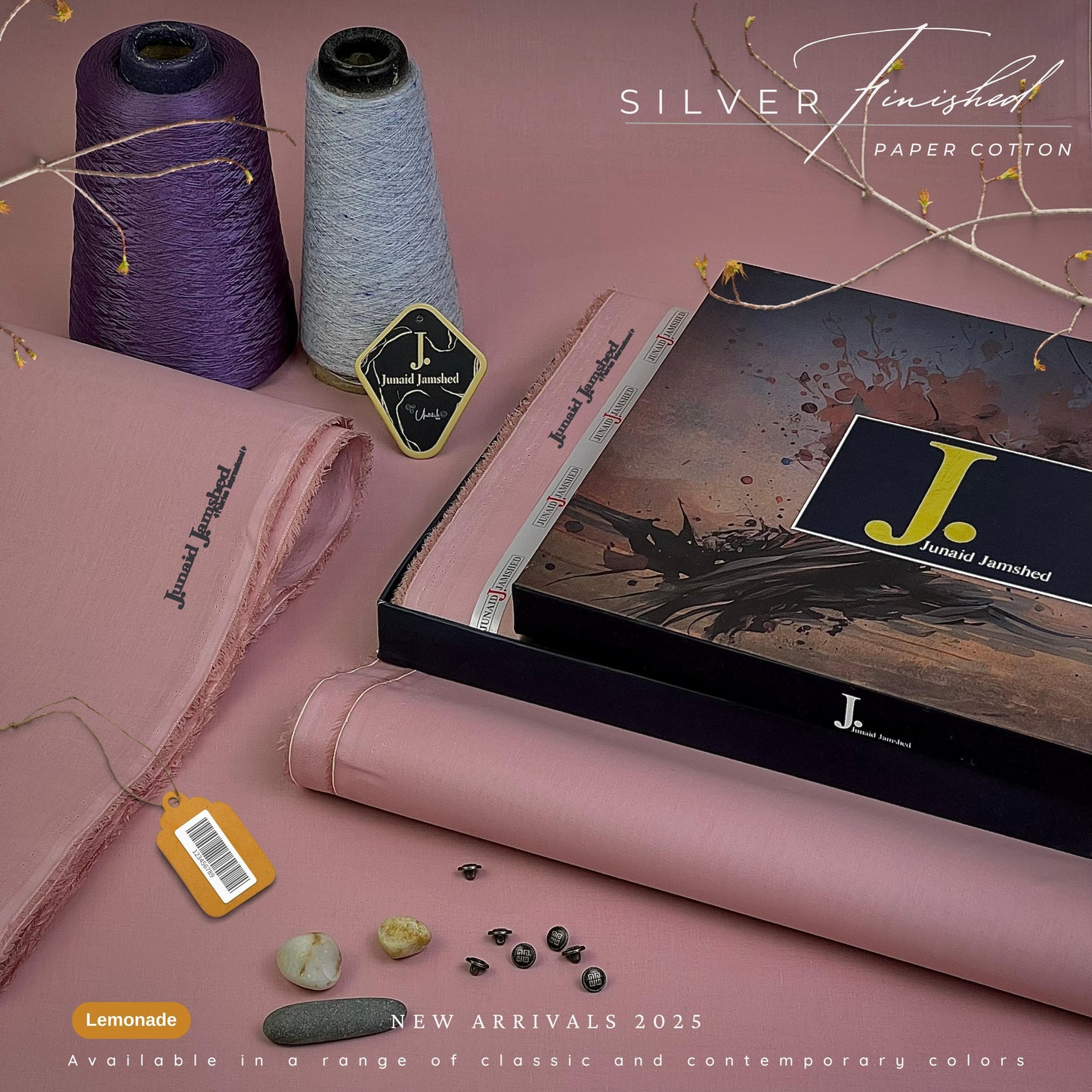 J dot Silver Finish Paper Cotton Box Pack Unstitched Suit for Men - Lemonade - BRJP-08