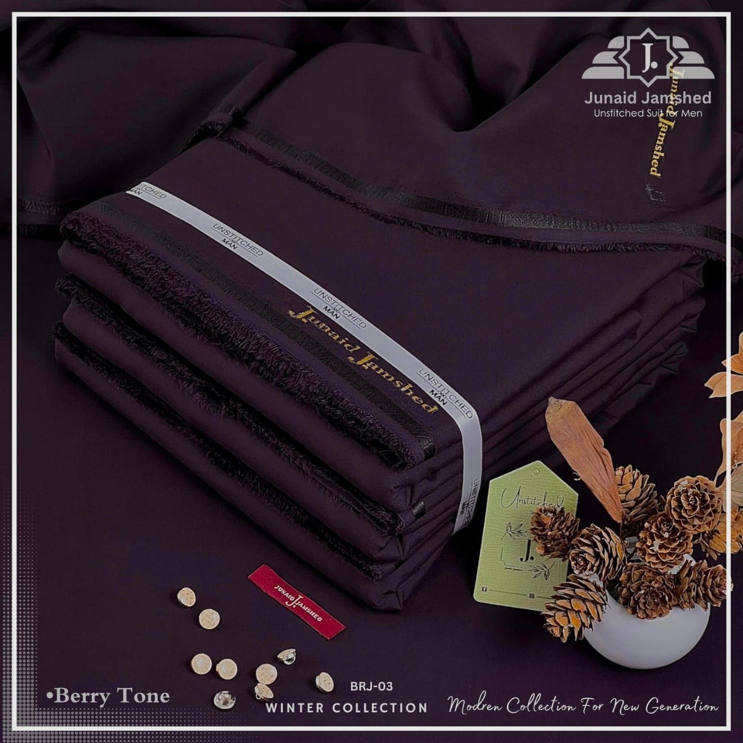 J Dot Wash and Wear Unstitched Suit for Men | 4 Season | Berry Tone | BRJ-03 | Asaanlife.pk
