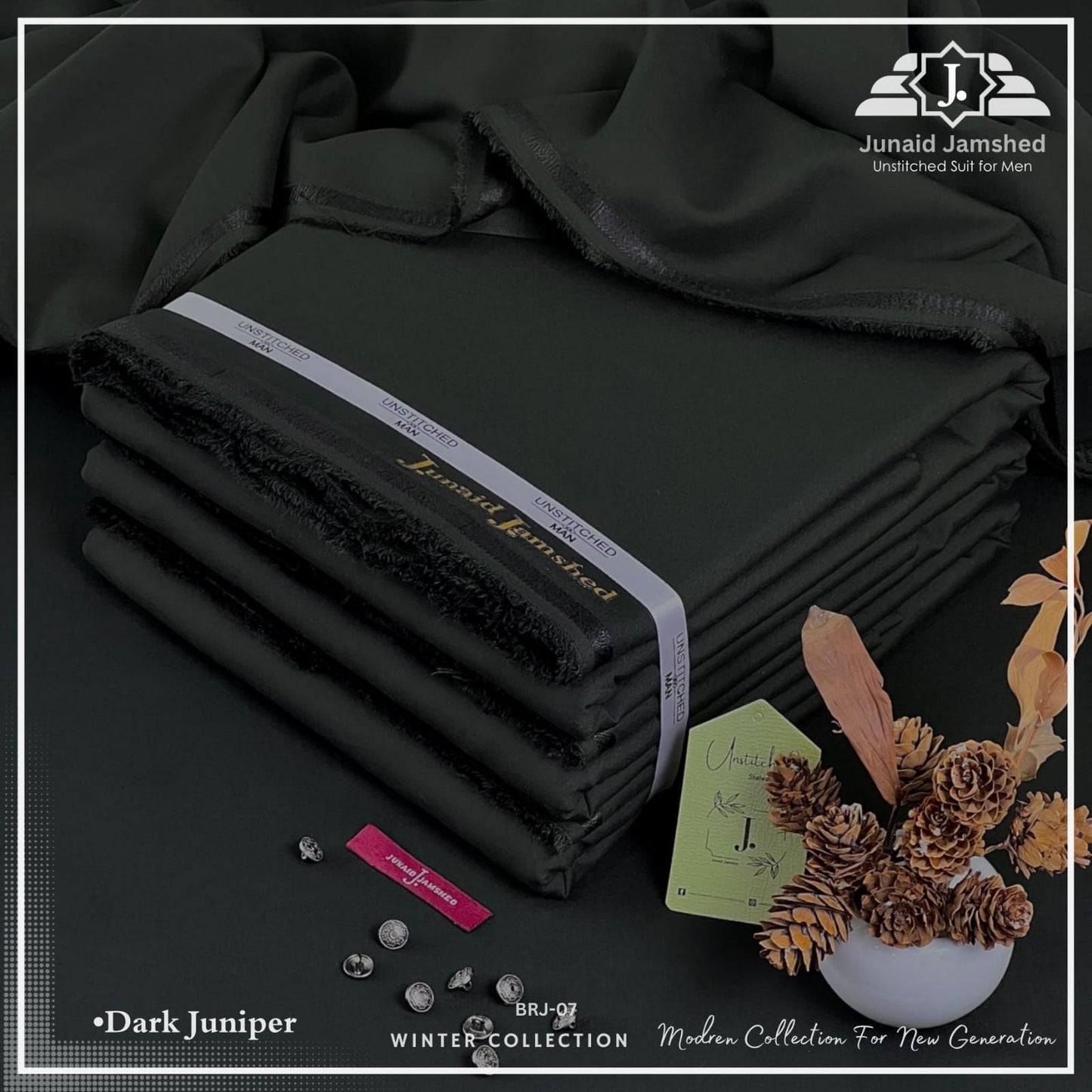 J Dot Wash and Wear Unstitched Suit for Men | 4 Season | Dark Juniper | BRJ-07 | Asaanlife.pk