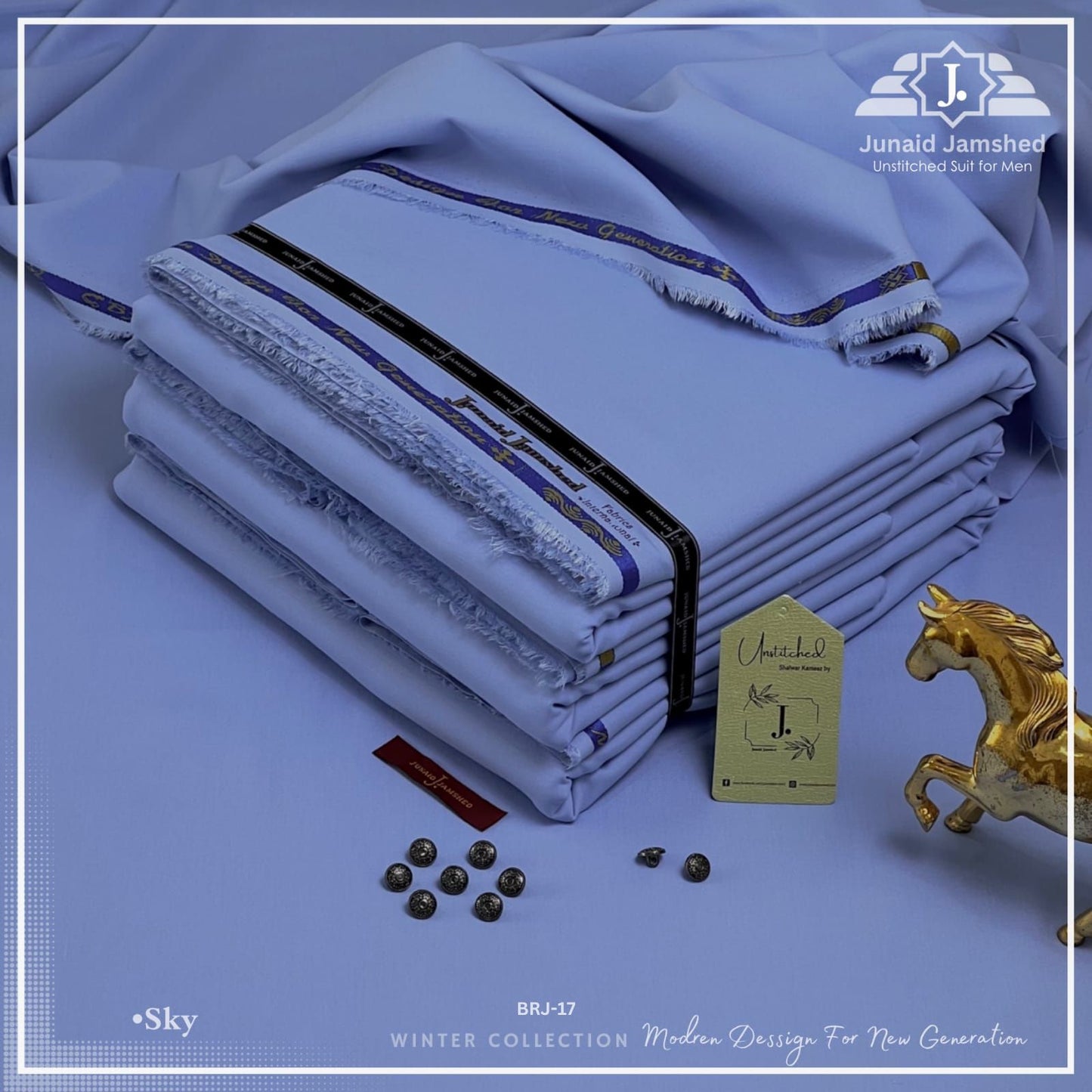 J Dot Wash and Wear Unstitched Suit for Men | 4 Season | Sky | BRJ-17 | Asaanlife.pk