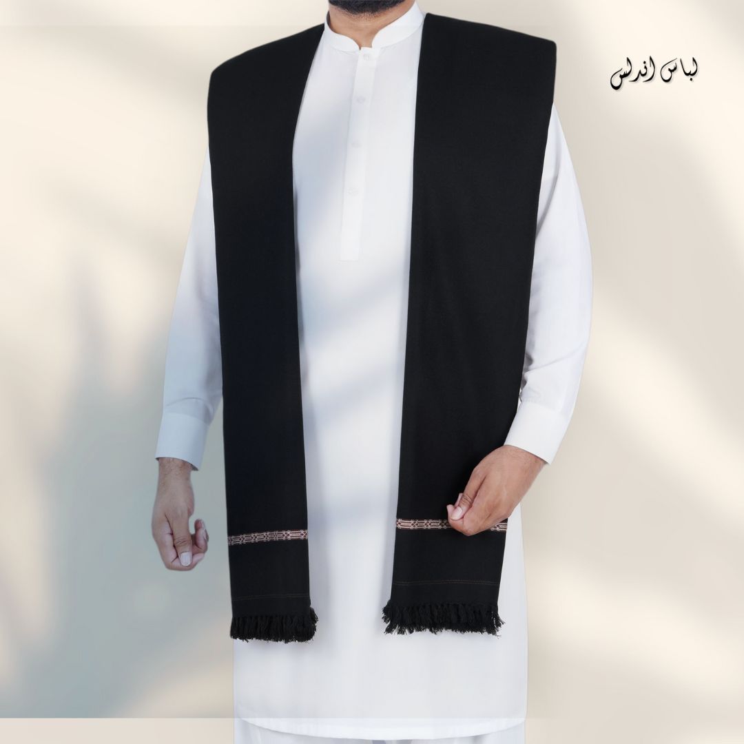 Libas-e-Andalus Original Blended Wool Shawl for Men | Black