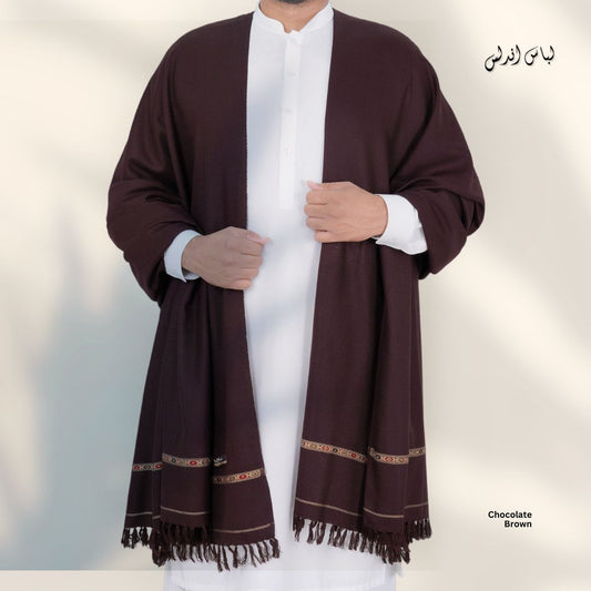 Libas-e-Andalus Original Blended Wool Shawl for Men | Chocolate Brown