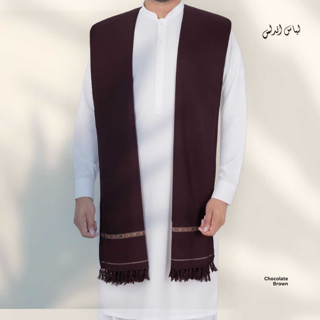 Libas-e-Andalus Original Blended Wool Shawl for Men | Chocolate Brown
