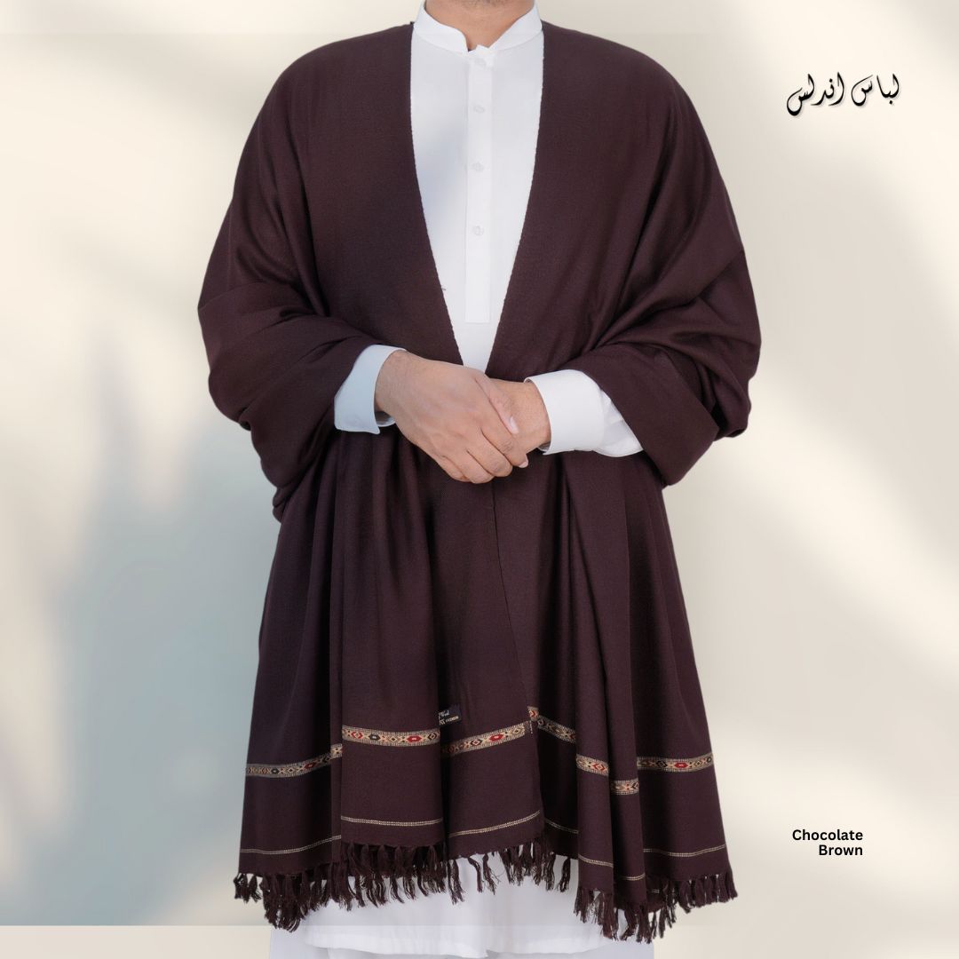 Libas-e-Andalus Original Blended Wool Shawl for Men | Chocolate Brown