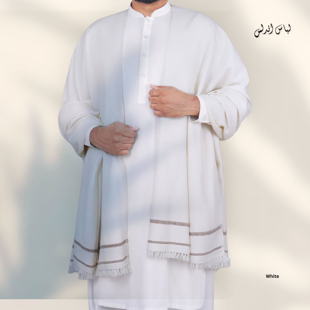 Libas-e-Andalus Original Blended Wool Shawl for Men | White