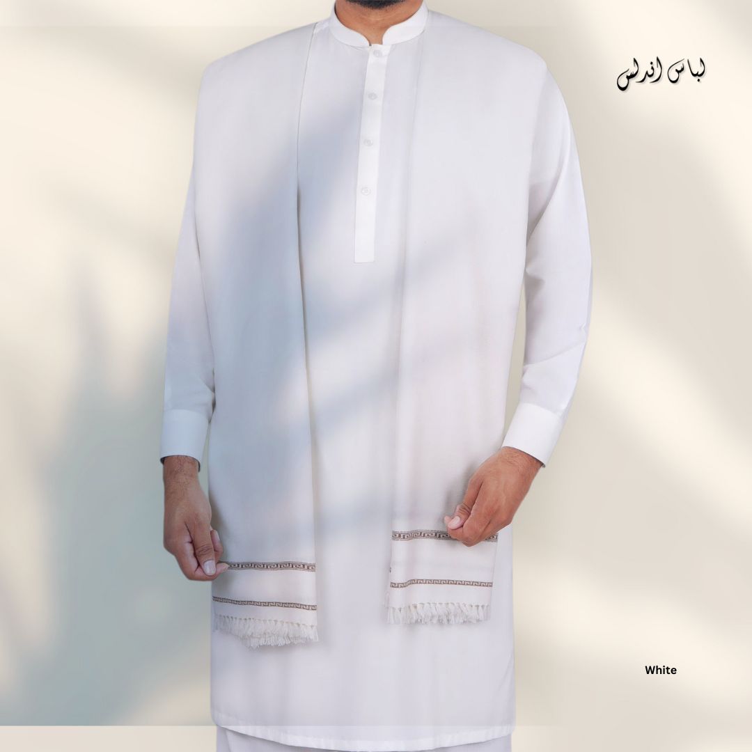 Libas-e-Andalus Original Blended Wool Shawl for Men | White