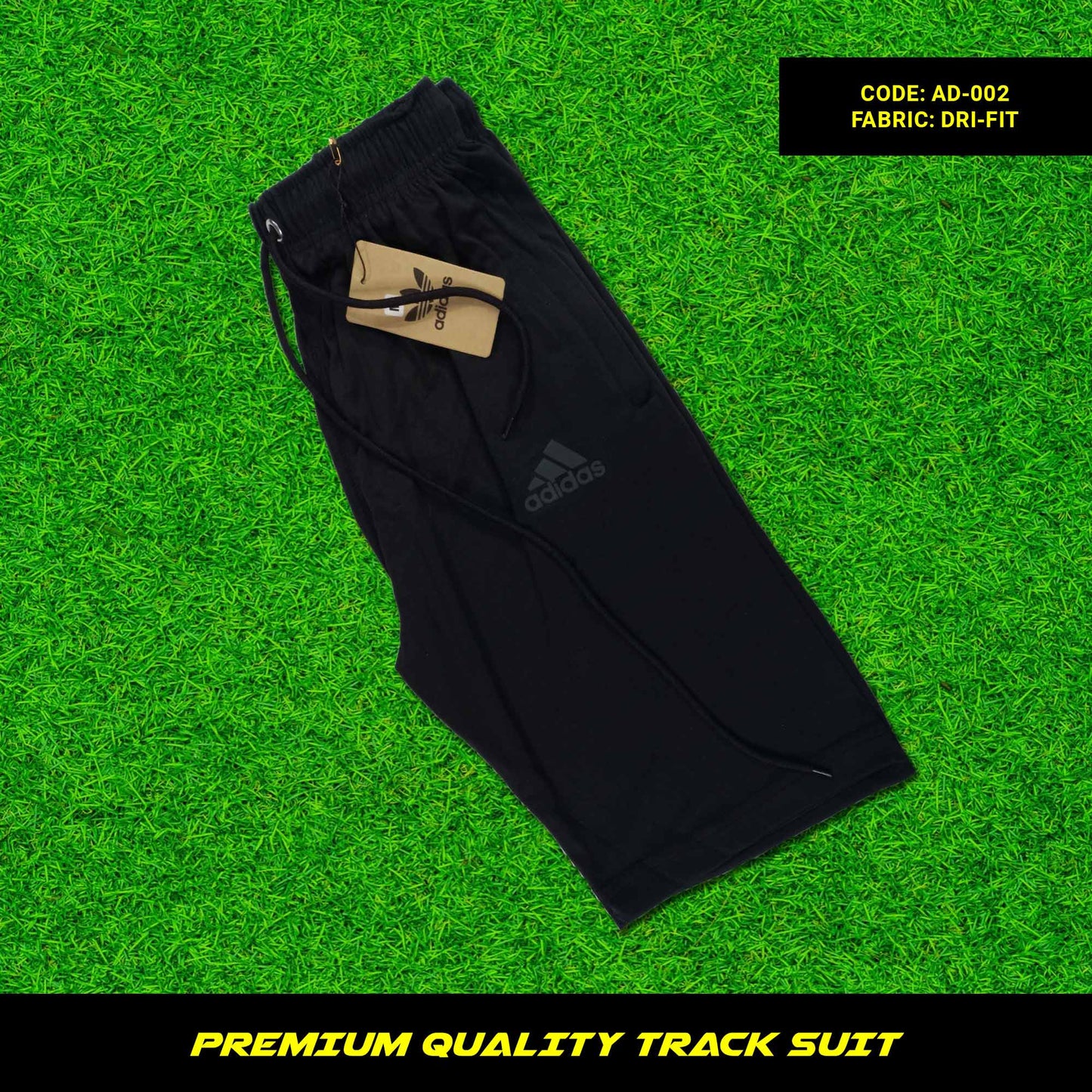 Men's premium dri-fit tracksuit with round neck and half sleeves. Short trouser with tape to fasten trousers at waist. Loose-fitting. Zipper pockets. Perfect for workouts and casual wear.