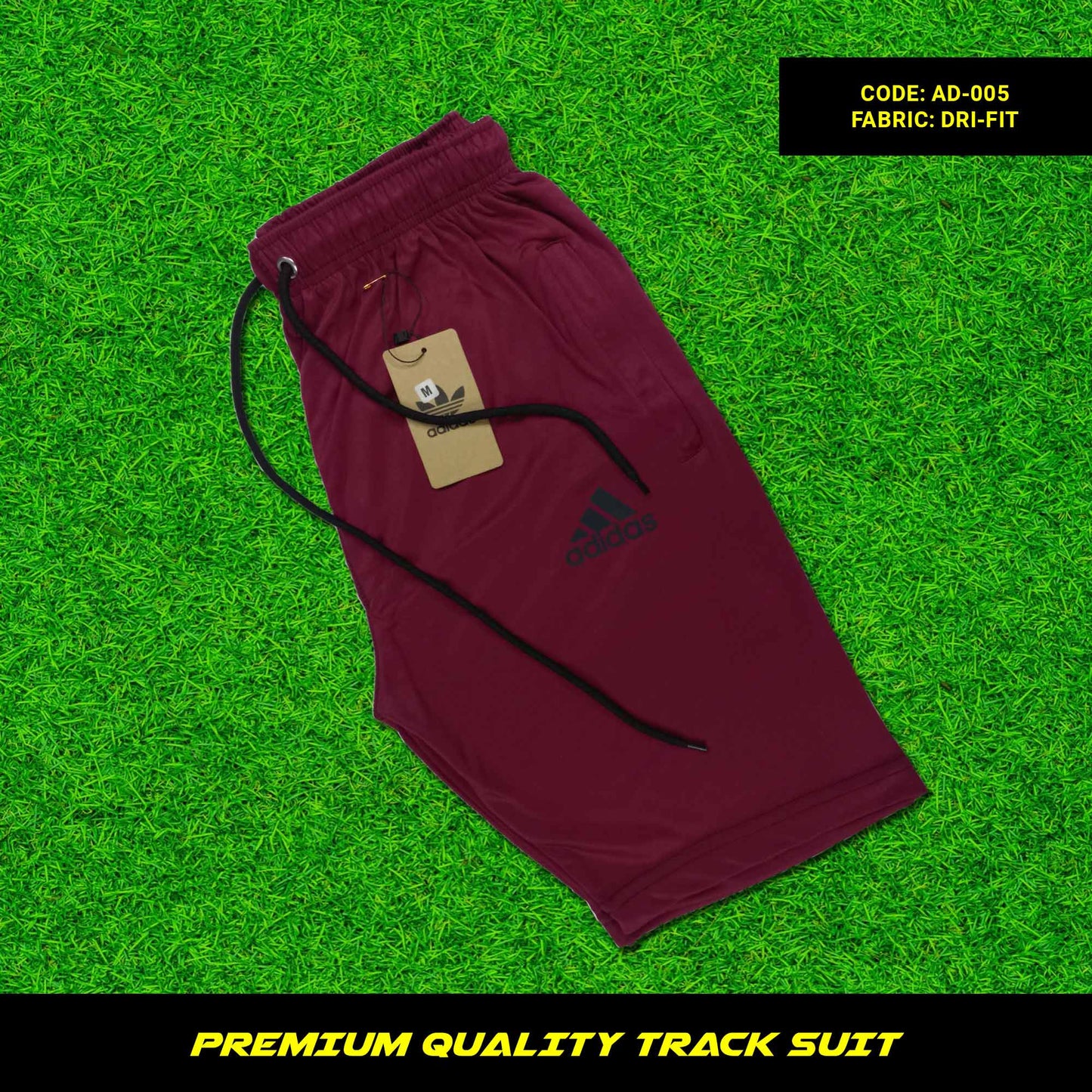 Men's premium dri-fit tracksuit with round neck and half sleeves. Short trouser with tape to fasten trousers at waist. Loose-fitting. Zipper pockets. Perfect for workouts and casual wear.