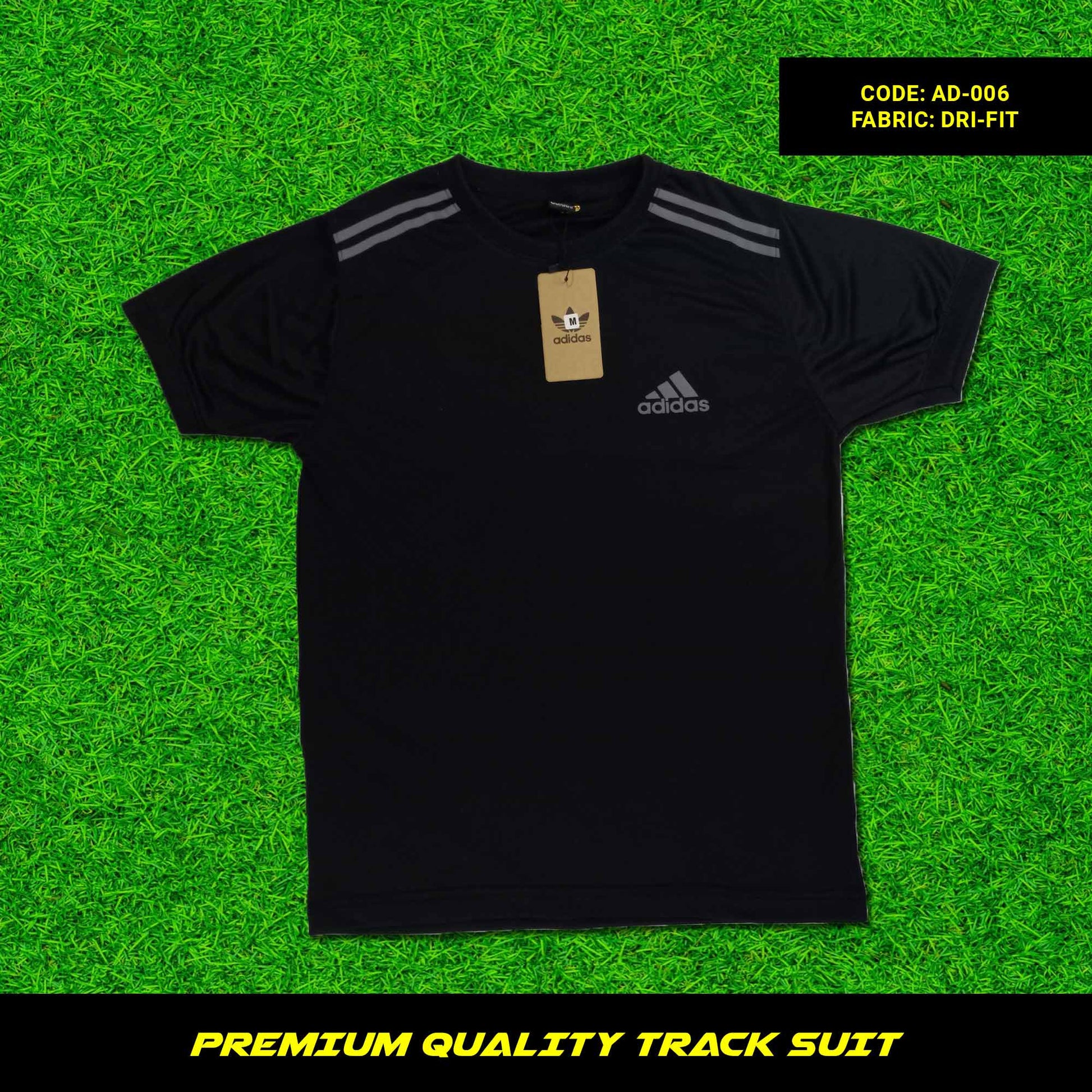 Men's premium dri-fit tracksuit with round neck and half sleeves. Loose-fitting. Zipper pockets. Perfect for workouts and casual wear.