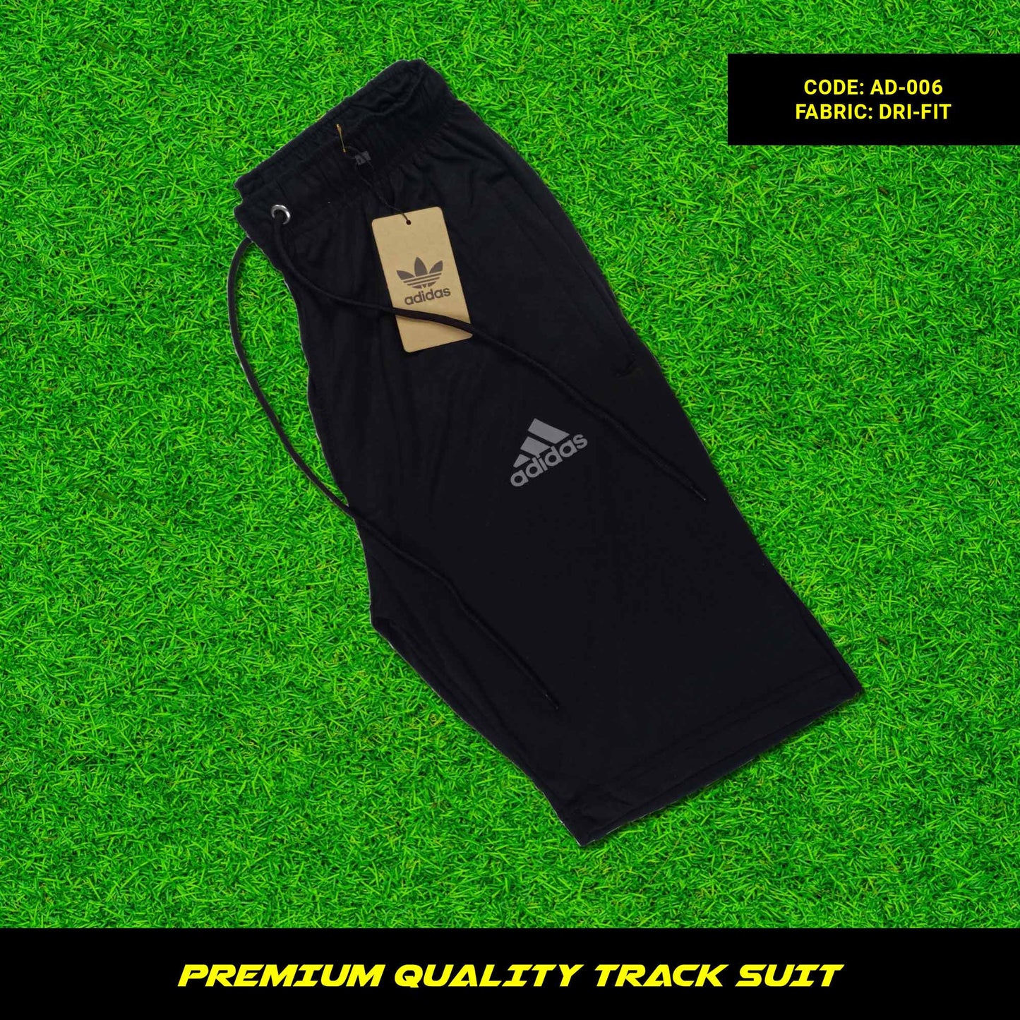 Men's premium dri-fit tracksuit with round neck and half sleeves. Short trouser with tape to fasten trousers at waist. Loose-fitting. Zipper pockets. Perfect for workouts and casual wear.