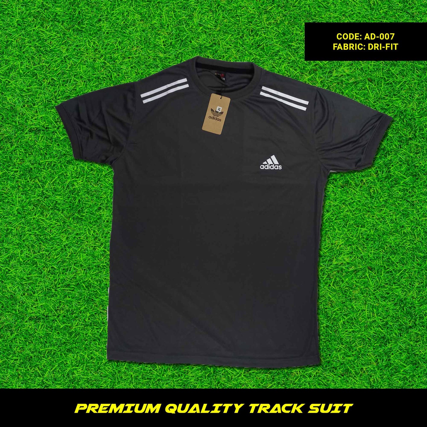 Men's premium dri-fit tracksuit with round neck and half sleeves. Loose-fitting. Zipper pockets. Perfect for workouts and casual wear.