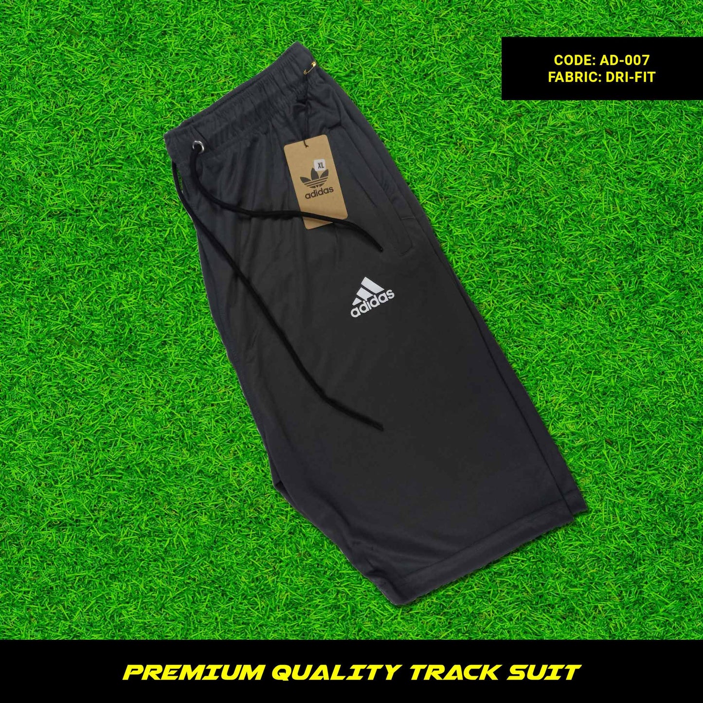 Men's premium dri-fit tracksuit with round neck and half sleeves. Short trouser with tape to fasten trousers at waist. Loose-fitting. Zipper pockets. Perfect for workouts and casual wear.