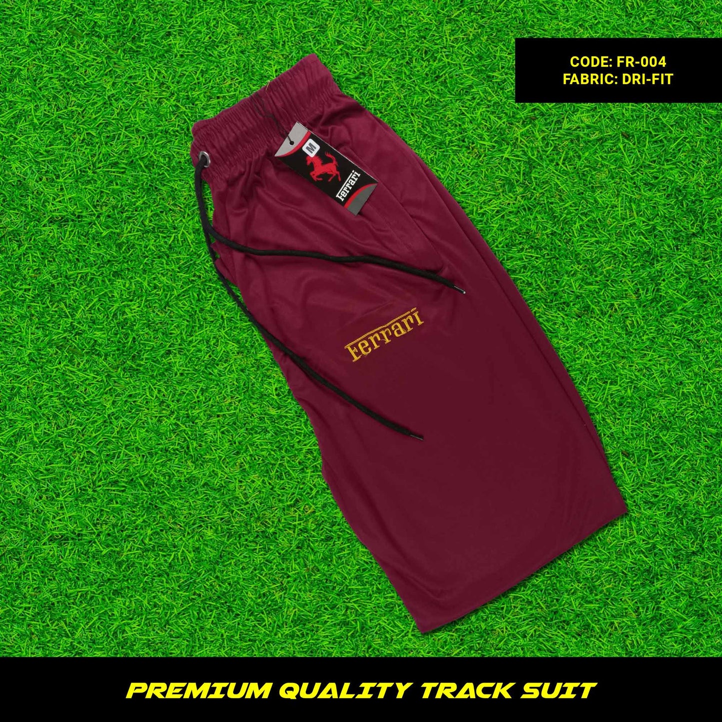 Men's premium dri-fit tracksuit with round neck and half sleeves. Tape to fasten trousers at waist. Loose-fitting. Zipper pockets. Perfect for workouts and casual wear.
