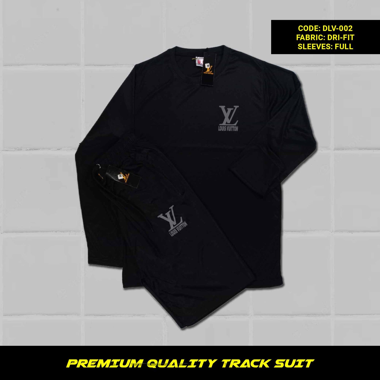 Close-up of the fabric of a black men's premium dri-fit tracksuit. Soft, breathable, and moisture-wicking fabric. Perfect for workouts and casual wear.