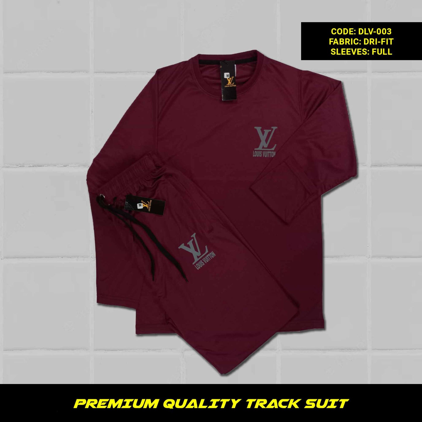 Close-up of the fabric of a maroon men's premium dri-fit tracksuit. Soft, breathable, and moisture-wicking fabric. Perfect for workouts and casual wear.