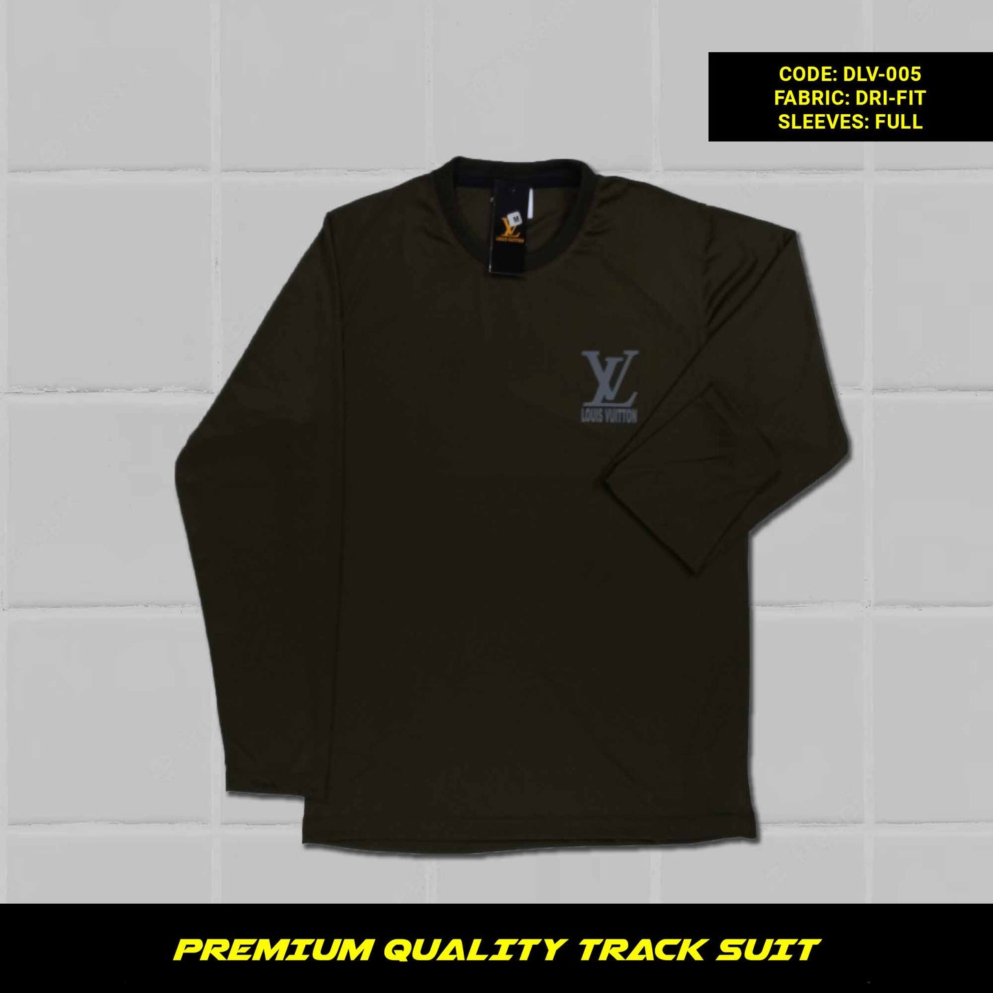 Army Green Men's premium dri-fit tracksuit with round neck and half sleeves. Loose-fitting. Zipper pockets. Perfect for workouts and casual wear.
