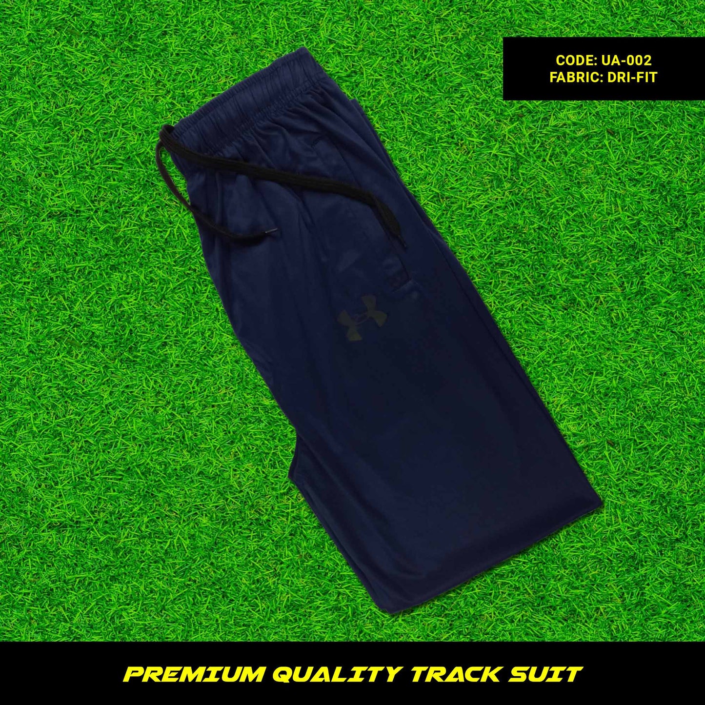 Men's premium dri-fit tracksuit with round neck and half sleeves. Tape to fasten trousers at waist. Loose-fitting. Zipper pockets. Perfect for workouts and casual wear.