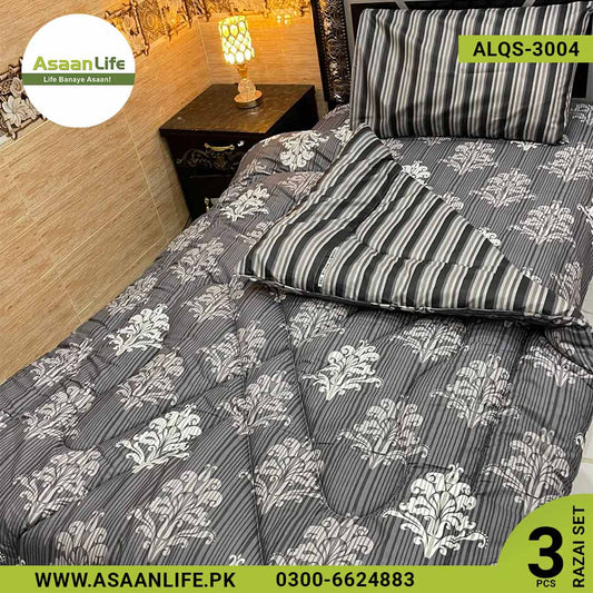 Asaan Life | 3 Pcs Cotton Vicky Razai Set | Single Bed | Charpai | ALQS-3001