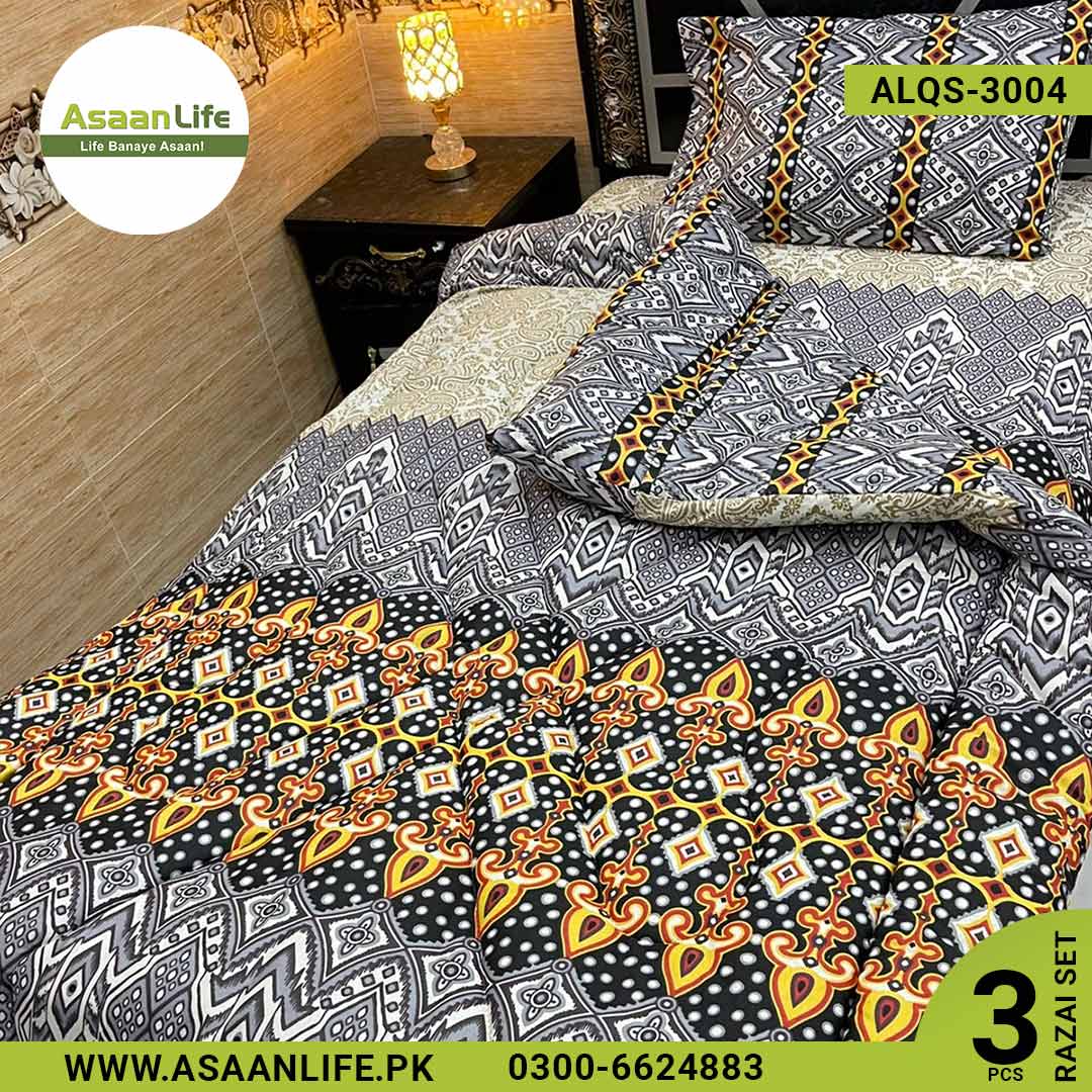 Asaan Life | 3 Pcs Cotton Vicky Razai Set | Single Bed | Charpai | ALQS-3004