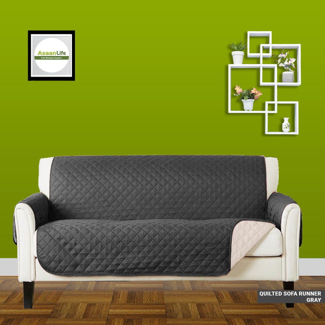 AsaanLife | Ultrasonic Quilted Sofa Coat | Runner | Couch Cover | Gray