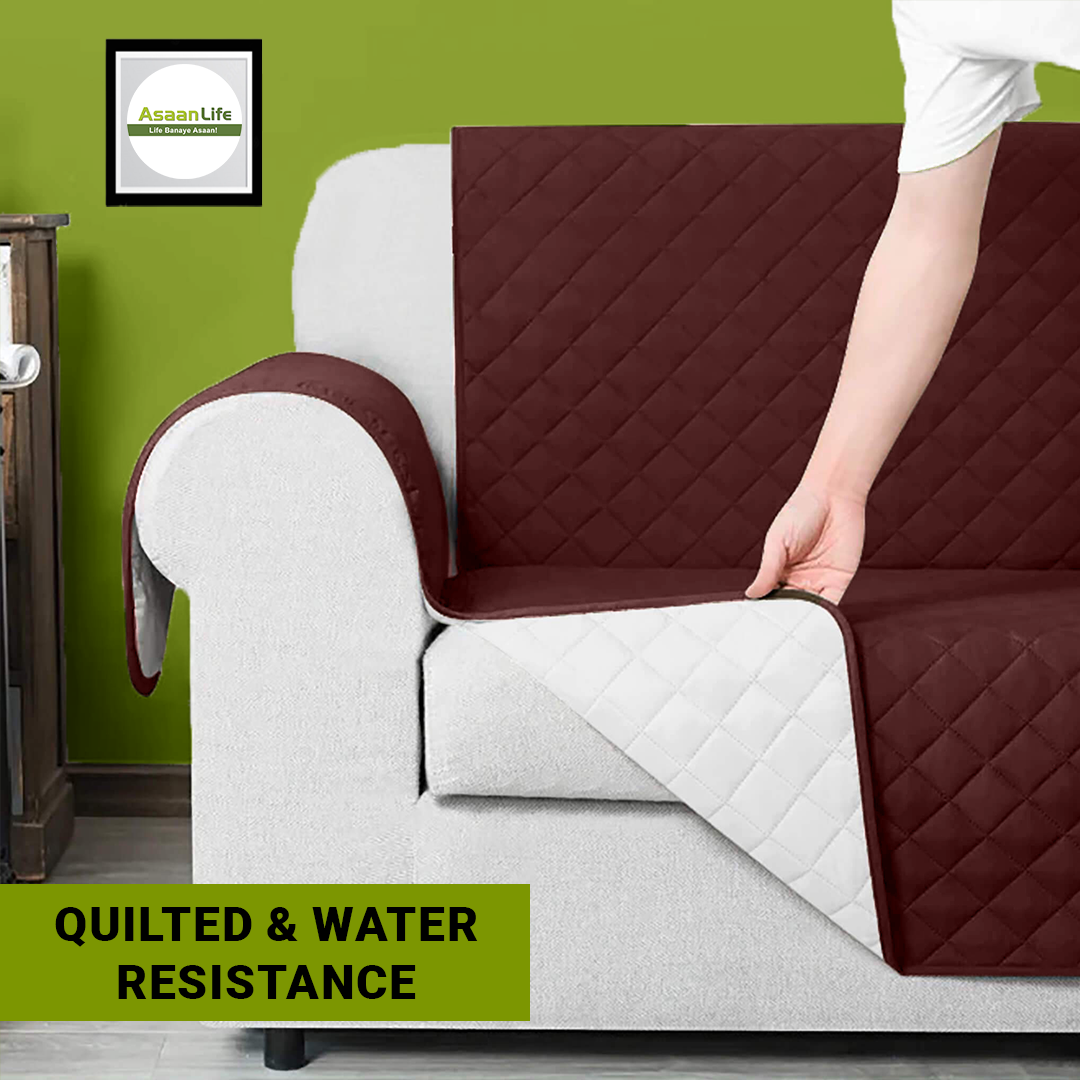AsaanLife | Cotton Quilted Sofa Coat | Runner | Couch Cover | Brown