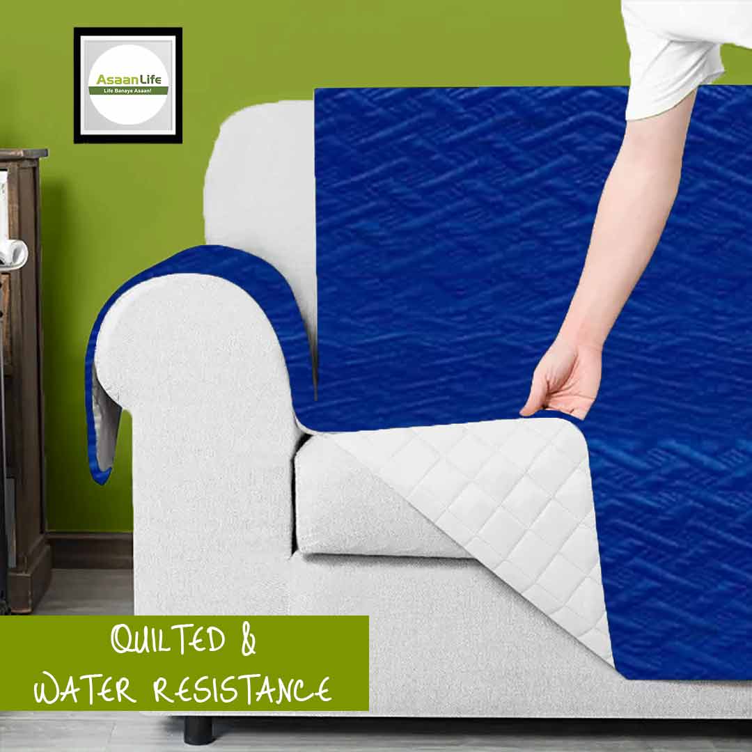 AsaanLife | Ultrasonic Quilted Sofa Coat | Runner | Couch Cover | Blue