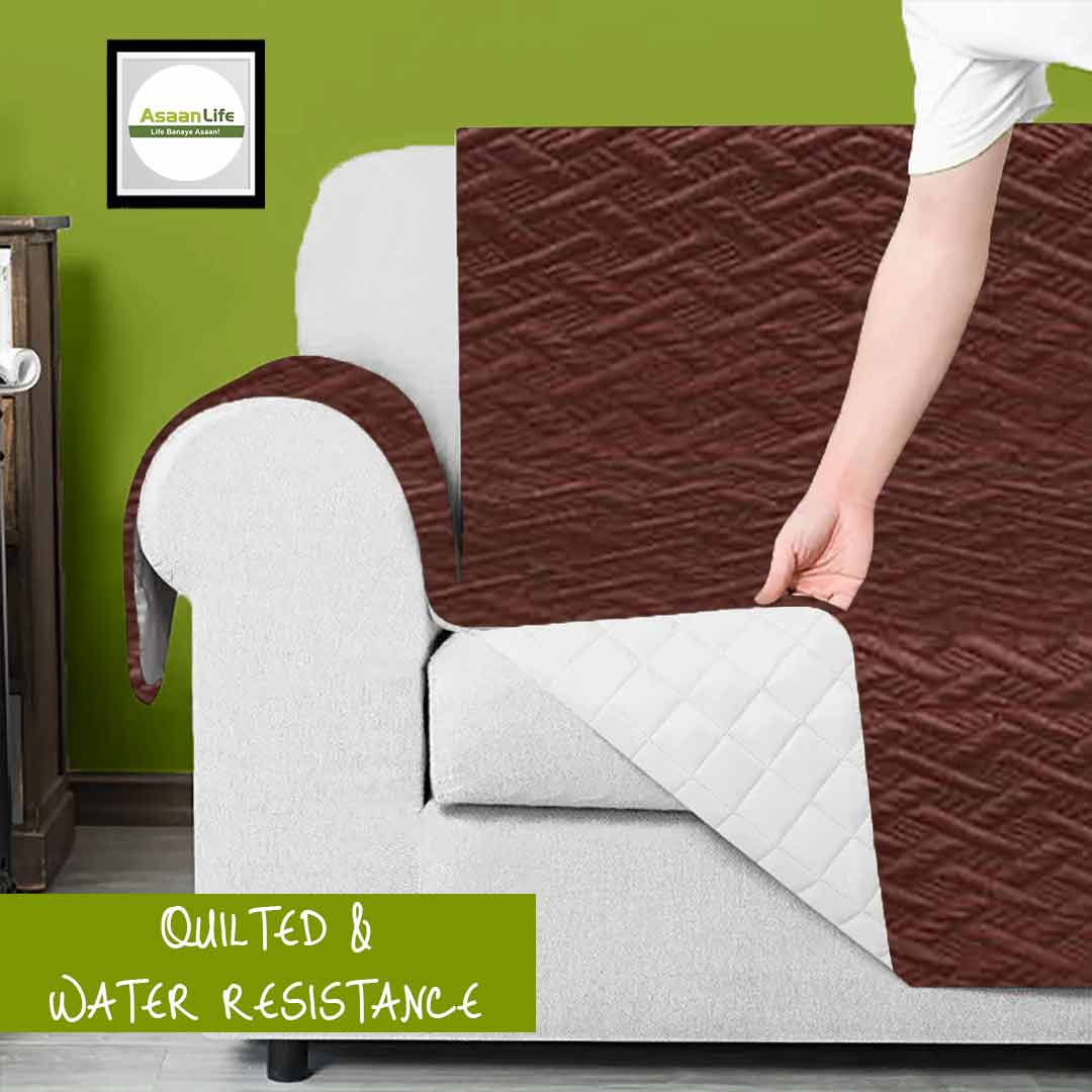 AsaanLife | Ultrasonic Quilted Sofa Coat | Runner | Couch Cover | Brown