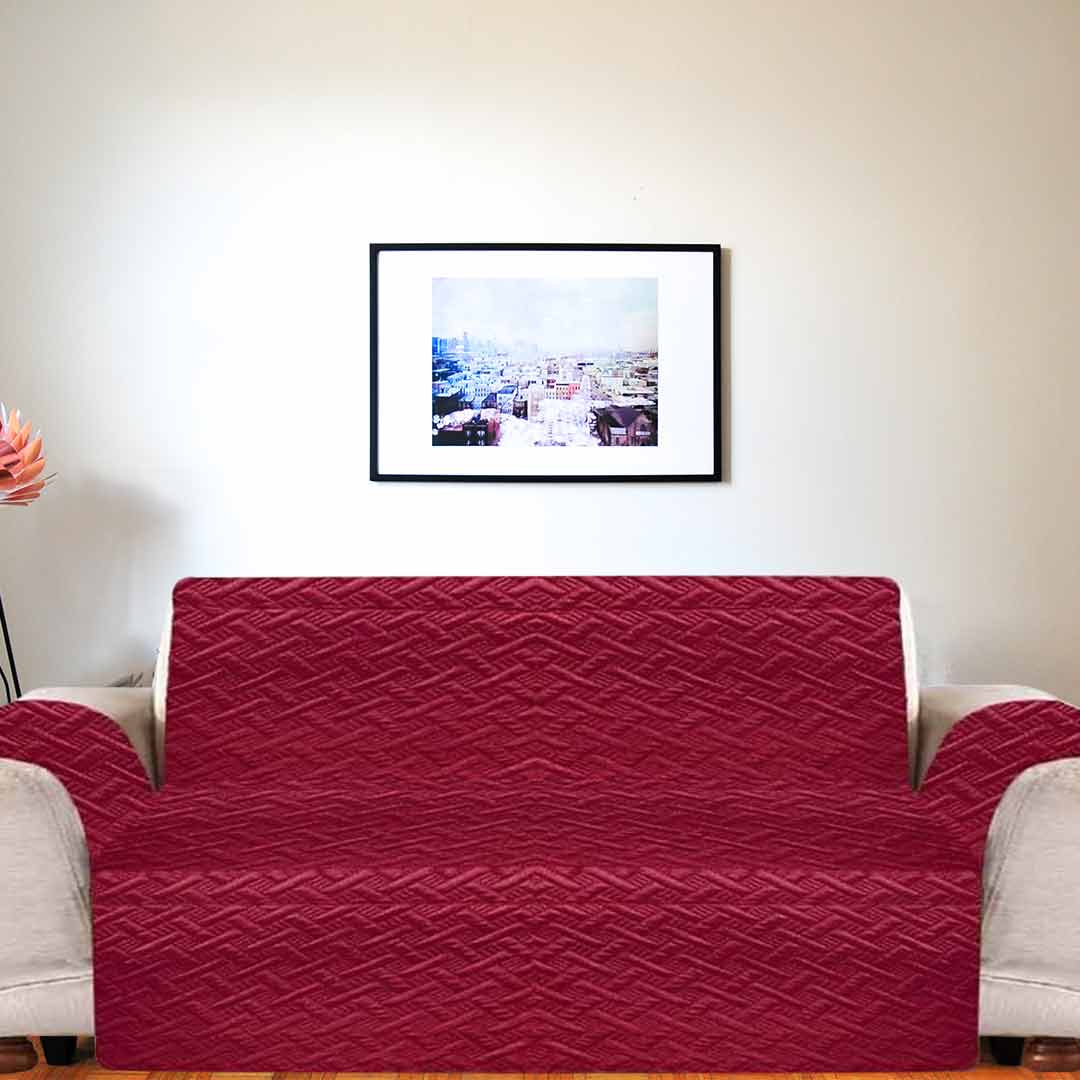 AsaanLife | Ultrasonic Quilted Sofa Coat | Runner | Couch Cover | Maroon