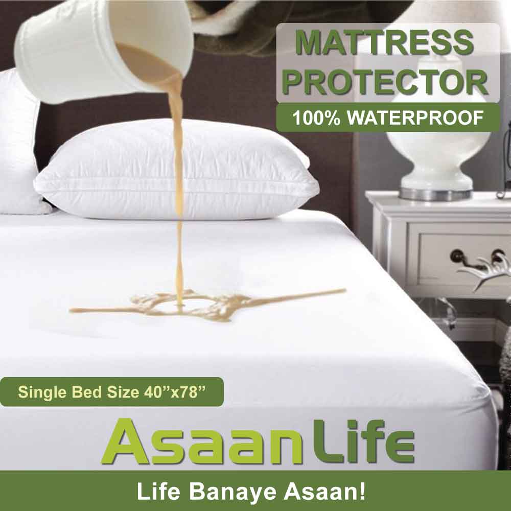 Asaan Life | Waterproof Mattress Cover | Protector | White | Single Bed