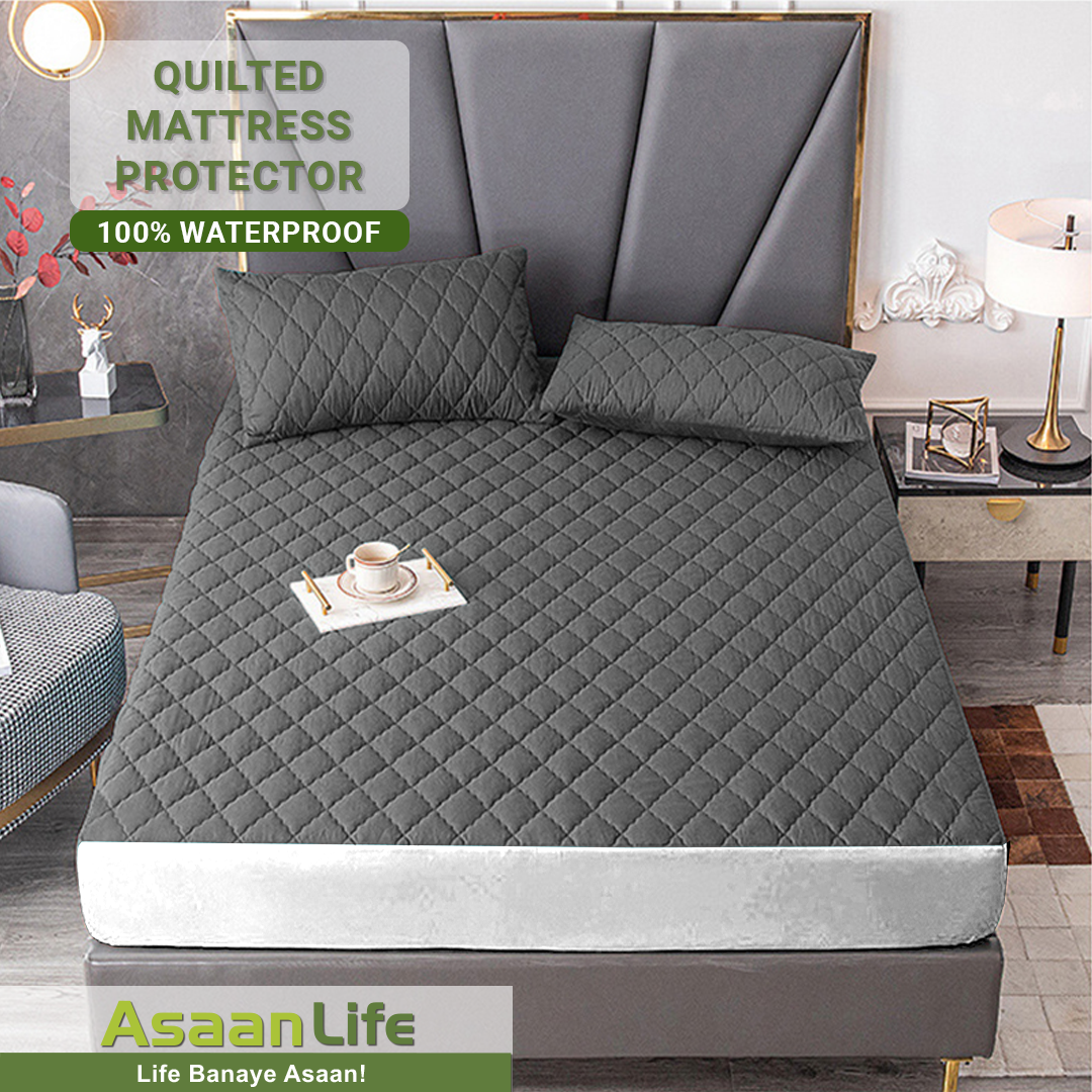 Quilted Waterproof Bed Sheet with Elastic Queen King Size Solid Color Mattress  Protector for Double Bed Cover Mattress Cover ( No Pillowcase )