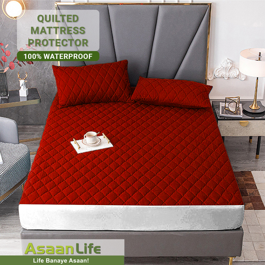 Asaan Life | Quilted Waterproof Mattress Cover | Protector | Double Bed | King Size